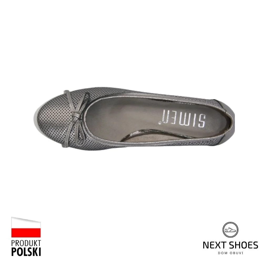 Женские серебристые балетки Simen (Польша) модель 4417